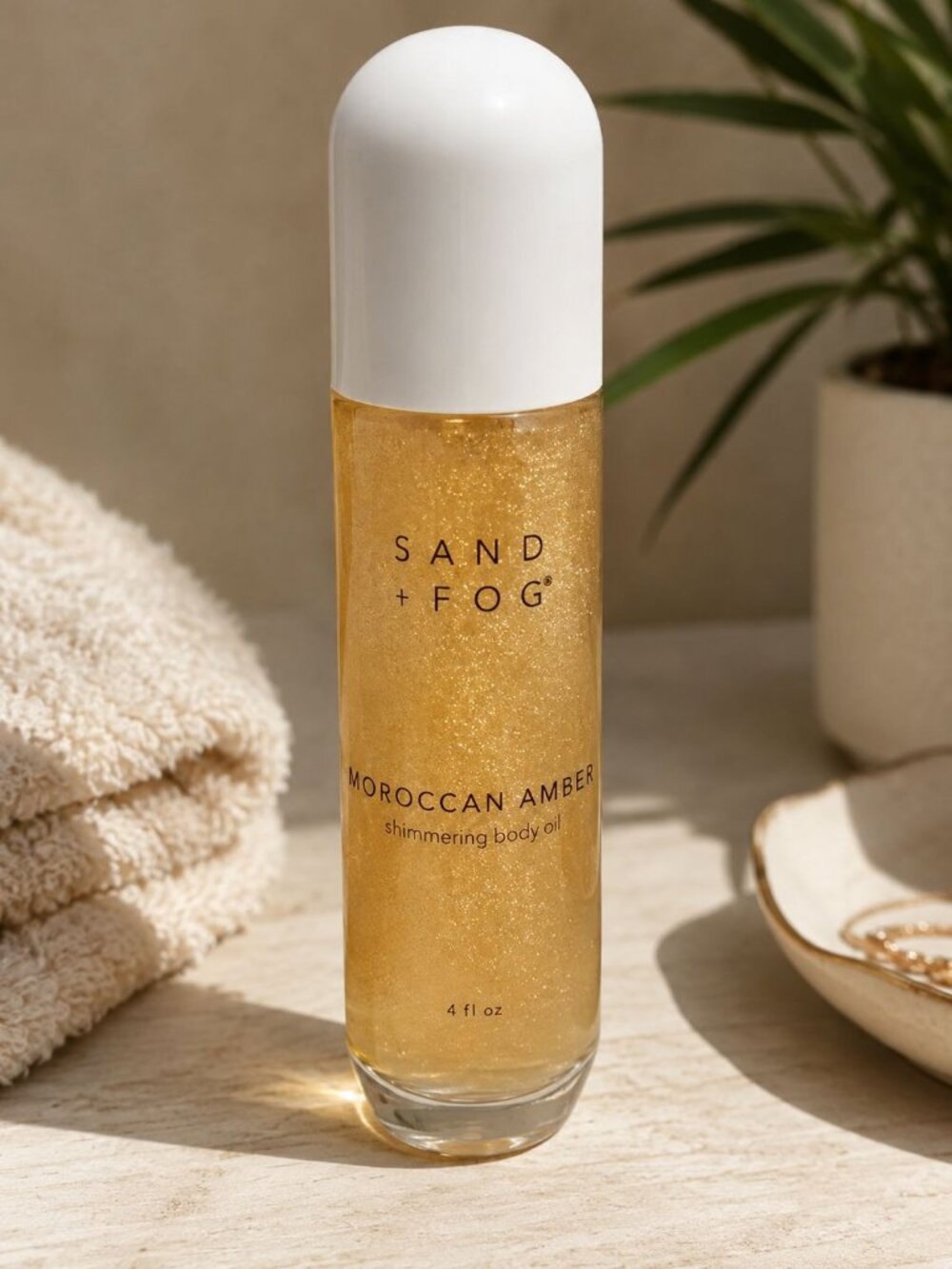 Sand + Fog Moroccan Amber Illuminating Body Oil 4 oz Shimmering Glow Oil Luxury